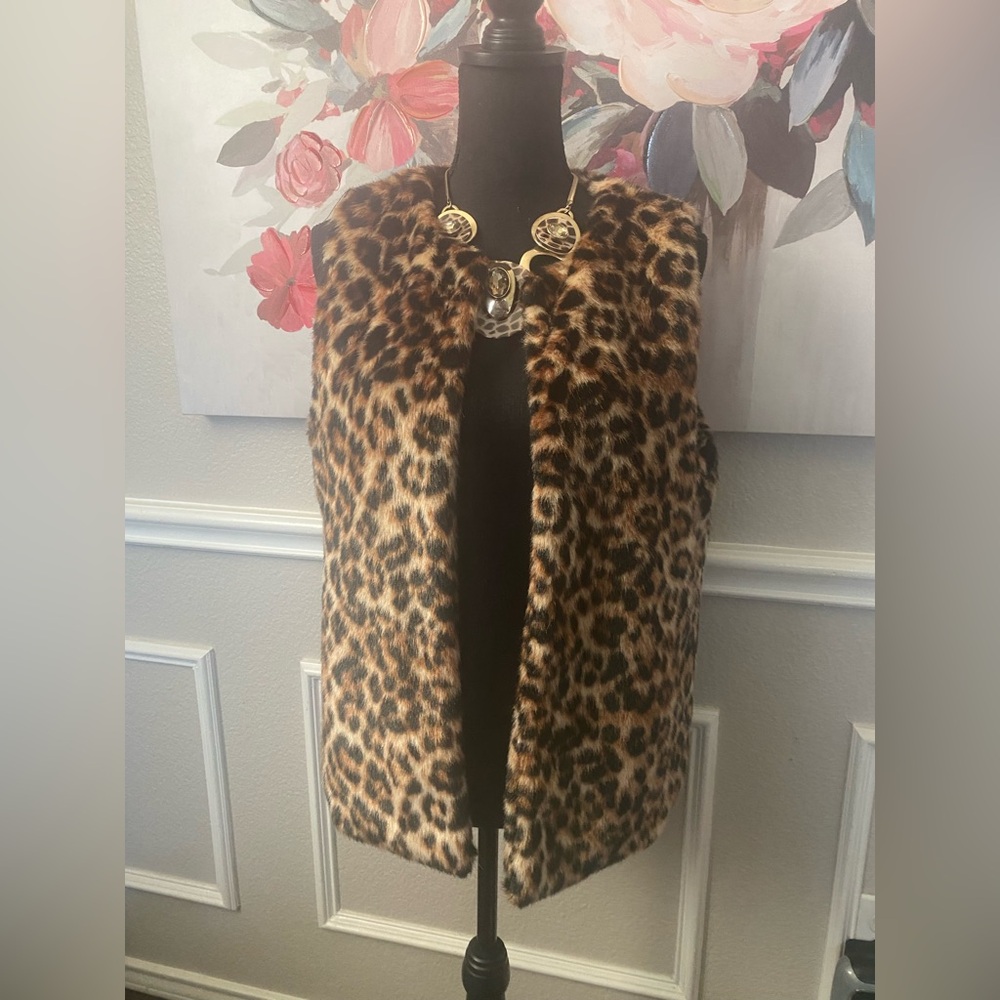 Talbots Animal Print Faux Fur Vest